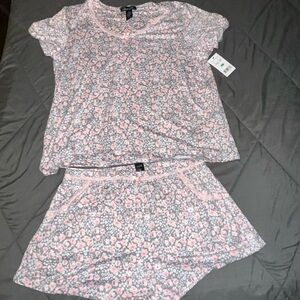 Rene Rofe Pink and Gray Floral Pajama Set